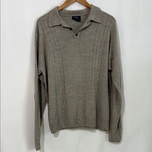 Gray Ribbed Knit Polo Sweater with Collared Neckline